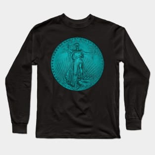 USA Liberty 1933 Coin in Turquoise Long Sleeve T-Shirt